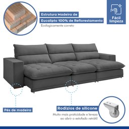 Sofá Retrátil e Reclinável 350cm Martinho Veludo - 6