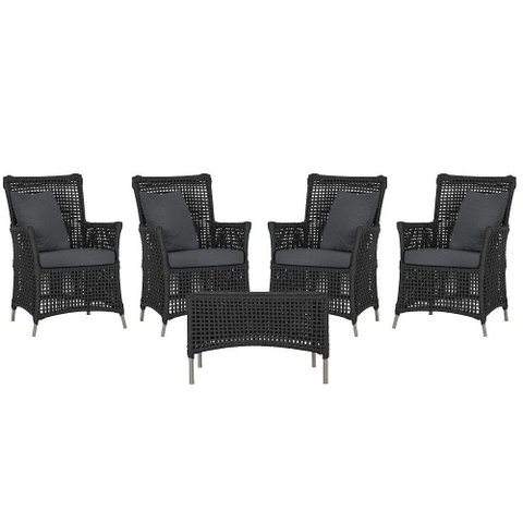 4 Poltronas e 1 Mesa Igapó Alumínio Fendi Corda Náutica E11 Preto