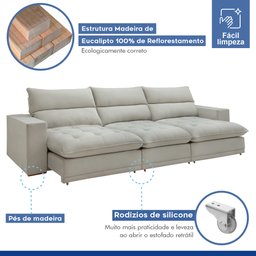 Sofá Retrátil e Reclinável 350cm Martinho Boucle - 6