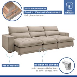 Sofá Retrátil e Reclinável 350cm Martinho Boucle - 6