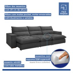 Sofá Retrátil e Reclinável 350cm Martinho Boucle - 4