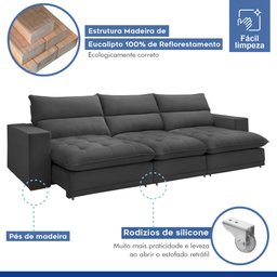 Sofá Retrátil e Reclinável 350cm Martinho Boucle - 6