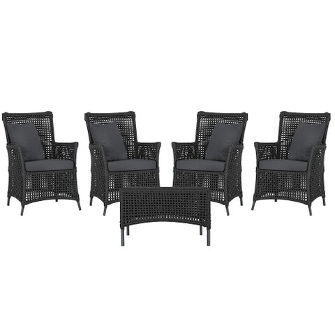 4 Poltronas e 1 Mesa Igapó em Alumínio Pintura Preta Corda Náutica Estofado 11