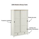 Ver imagem 4 de Guarda Roupa Solteiro 9178bf Topázio Madeira Maciça 2 Portas Correr 2 Gavetas Branco Freijó Finestra