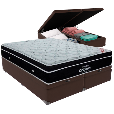 Cama Box Baú Airtech Antares Queen + Colchão de Molas Ensacadas - Ortobom - Spring - 158x198x67cm