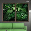 Ver imagem 2 de Kit 02 Quadros Decorativos - Folhas Tropicais Verde Intenso Flnt047 - Tela Canvas - 40x60cm