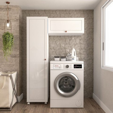 Conjunto 1 Armário Multiuso e 1 Armário Aéreo Pérola Branco Yescasa