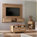 Ver imagem 1 de Conjunto Sala de Estar Painel para TV até 72 Polegadas 100% MDF com Mesa de Centro e Mesa de Apoio Trama Marrom