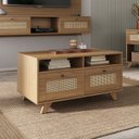 Ver imagem 3 de Conjunto Sala de Estar Painel para TV até 72 Polegadas 100% MDF com Mesa de Centro e Mesa de Apoio Trama Marrom