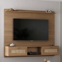 Ver imagem 2 de Conjunto Sala de Estar Painel para TV até 72 Polegadas 100% MDF com Mesa de Centro e Mesa de Apoio Trama Marrom