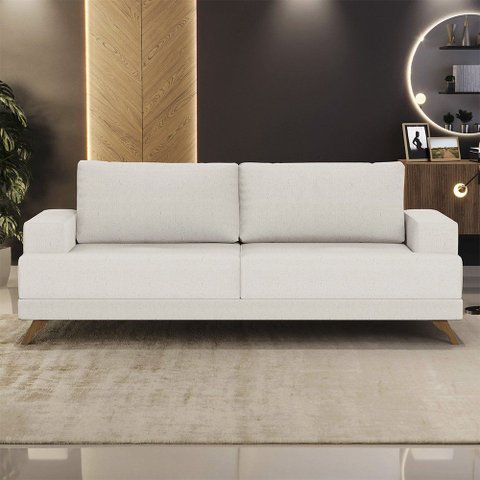 Sofá 200cm 3 Lugares Pés Curvos Santi Linho D05 Cru - Mpozenato