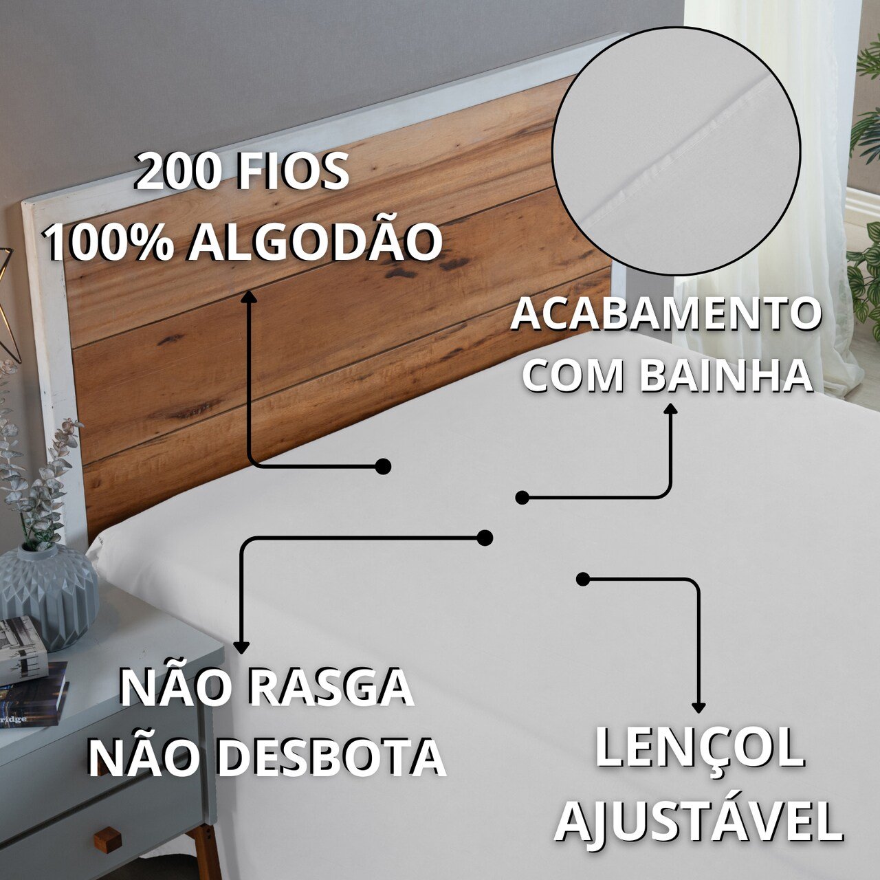 Lençol 200 Fios Queen 100% Algodão sem Elástico Virol Cama Box e Padrão:branco - 5