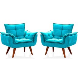 Kit 2 Poltronas Decorativa Opalla Sala de Estar Consultório Clinica Suede Azul Tifany - Decor Elity - 1