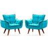 Kit 2 Poltronas Decorativa Opalla Sala de Estar Consultório Clinica Suede Azul Tifany - Decor Elity - 1