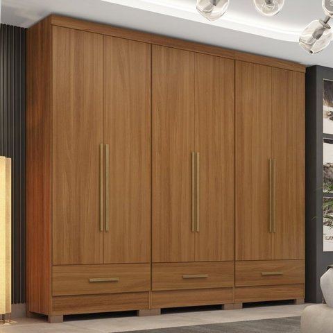 Quarto Modulado 100% MDF 3 Peças 6 Portas 3 Gavetas Smart Plus Bege/Cinamomo