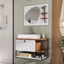 Ver imagem 1 de Conjunto de Banheiro Completo MDF com Cuba e Espelheira Lancy 80cm Marrom/Cinamomo/Br
