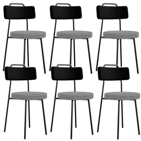 Kit 06 Cadeiras Para Cozinha Sala De Jantar Barcelona L02 Couríssimo Preto Pied Poule - Lyam Decor