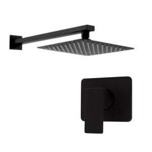 Kit Ducha Quadrada Preto Fosco Inox 20x20 Parede Padrão Docol