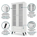 Ver imagem 4 de Cristaleira para Sala de Jantar com 2 Portas 2 Gavetas e Vidro Branco/Preto