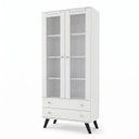 Ver imagem 2 de Cristaleira para Sala de Jantar com 2 Portas 2 Gavetas e Vidro Branco/Preto