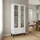 Ver imagem 1 de Cristaleira para Sala de Jantar com 2 Portas 2 Gavetas e Vidro Branco/Preto