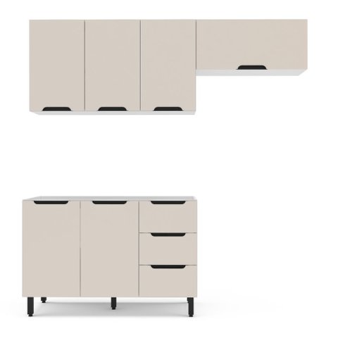 Cozinha Compacta 250051 3 Peças Meena Branco Creme Politorno Móveis