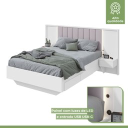 Cama Casal 140cm com Usb, Usb-c 2 Mesa de Cabeceiras Solaris - 7