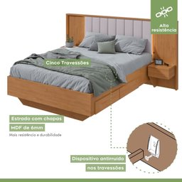 Cama Casal 140cm com Usb, Usb-c 2 Mesa de Cabeceiras Solaris - 10