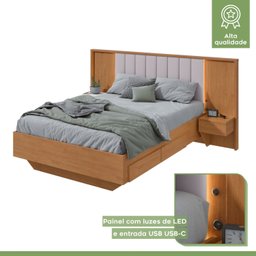 Cama Casal 140cm com Usb, Usb-c 2 Mesa de Cabeceiras Solaris - 7