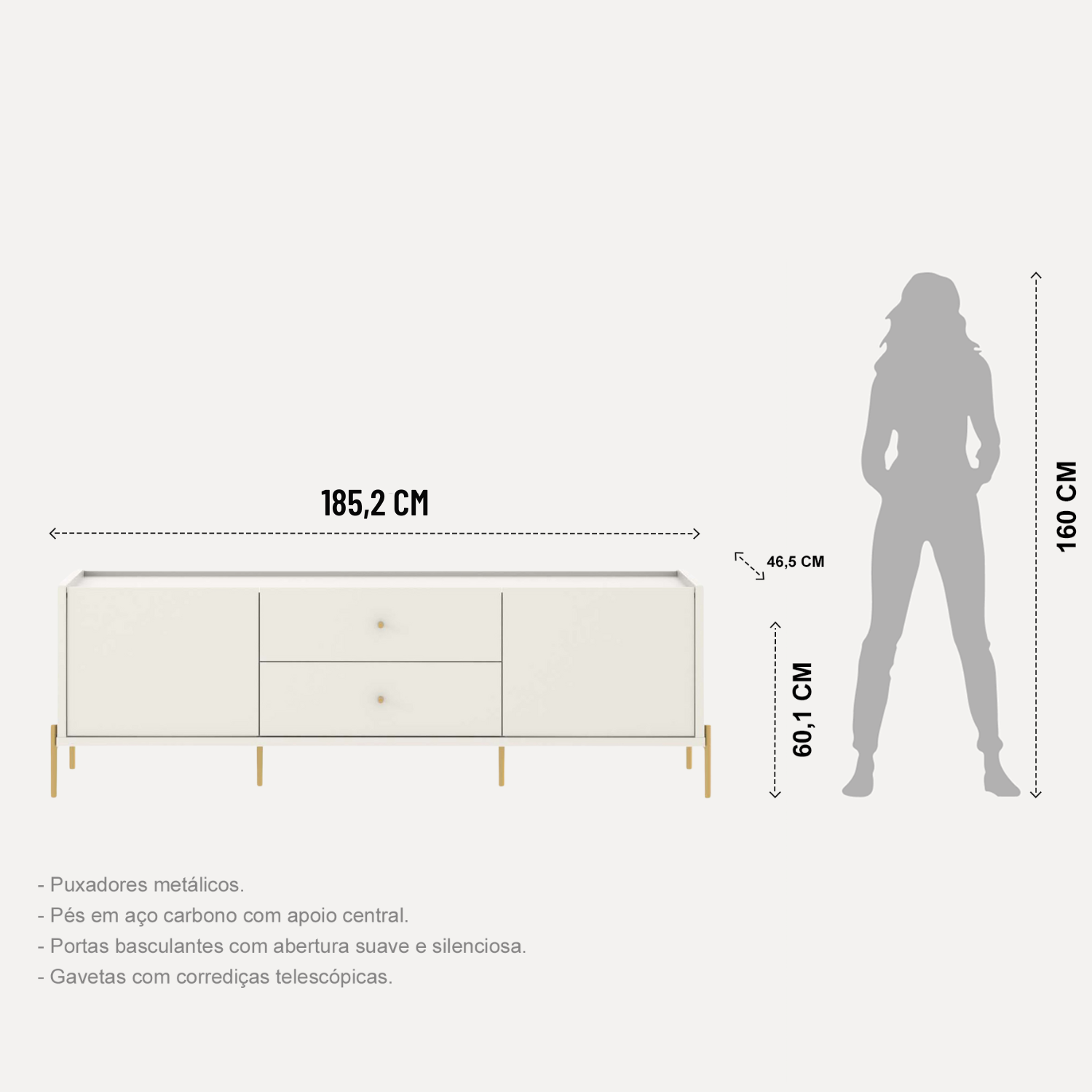 Rack para TV até 75 Polegadas com Pés em Aço Carbono e Pintura Metalizada 180cm Jasper - 3