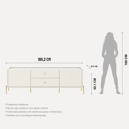Rack para TV até 75 Polegadas com Pés em Aço Carbono e Pintura Metalizada 180cm Jasper - 3