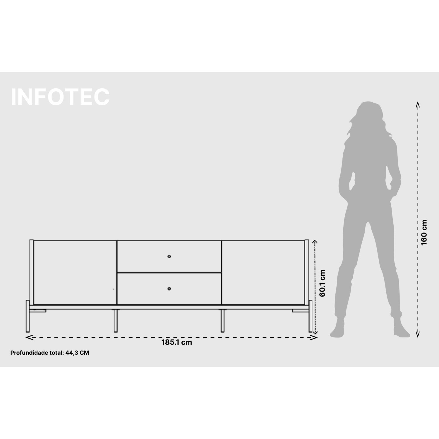 Rack com Pés em Aço Carbono e Pintura Metalizada 180cm Jasper - 3