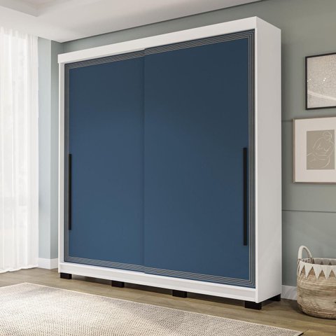 Roupeiro Valência 2 Portas de Correr 2 Gavetas 177x213cm Branco/Azul 240835
