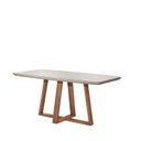 Ver imagem 1 de Mesa Bennett Retangular 180cm com Tampo de Vidro Branco/Marrom/Off White Fosco