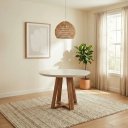 Ver imagem 1 de Mesa Bennett Redonda 115cm com Tampo de Vidro Branco/Marrom/Off White Fosco