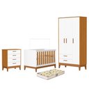 Ver imagem 1 de Dormitório Infantil Flip Guarda Roupa 3 Portas, Cômoda 4 Gavetas e Berço Branco Fosco/savana com
