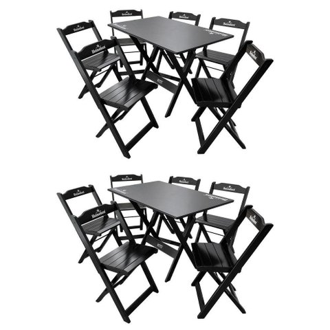 Kit 2 Conjuntos Mesa Dobrável Madeira 110x70 com 6 Cadeiras Personalizada Hei Preta - Cor: Preto