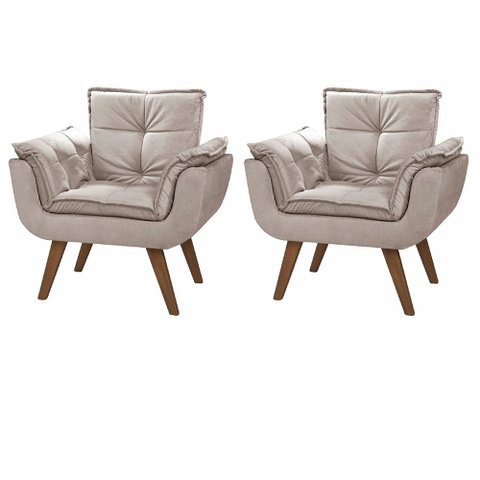 Kit 2 Poltrona Decorativa Gran Opala Suede Cappuccino para Sala de Estar Luxo Escritório Quarto