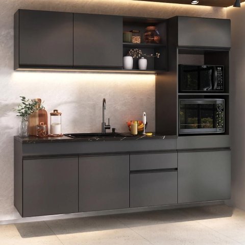 Cozinha Modulada Compacta Suspensa 7 Portas MDF MDP 211,5cm