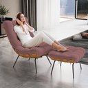 Ver imagem 2 de Poltrona Costela L02 com Puff Sala de Estar Suede Rosê - Lyam Decor