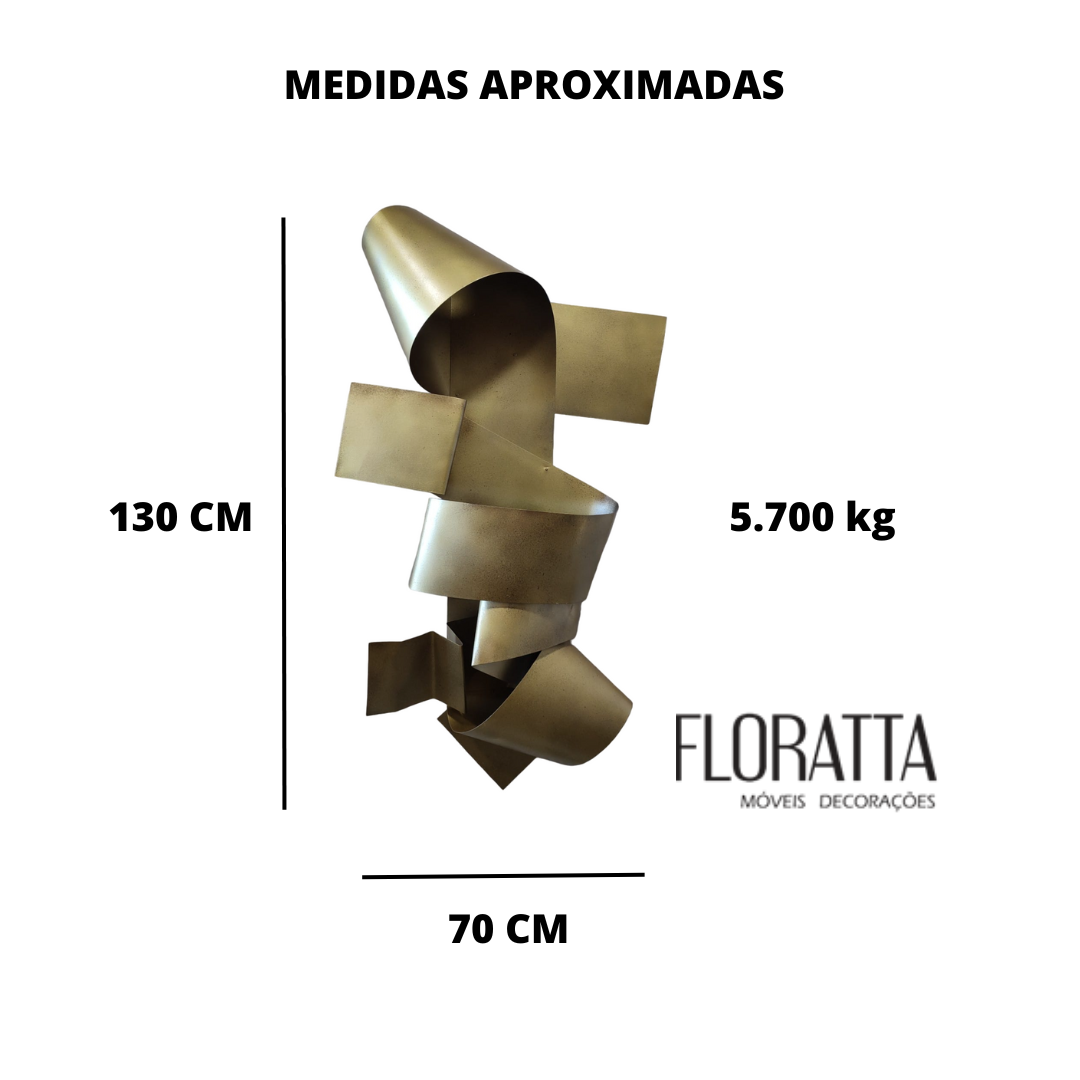 Decoração Escultura de Parede Abstrata em Aço Cor Dourada Exclusiva no Brasil  Para Sala Quarto Escr - 2