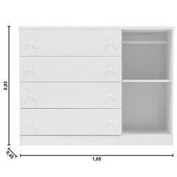 Quarto Infantil Completo Elisa com Guarda Roupa 4 Portas, Cômoda 1 Porta e Berço 2 em 1 Branco - Pho - 3