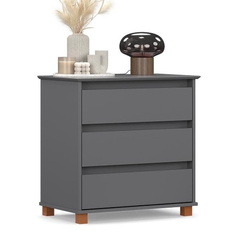 Mini Cômoda Ej 3 Gavetas Cinza – EJ Móveis
