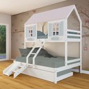 Ver imagem 1 de Treliche Casal/ Solteiro Casinha Bela com Kit Escada/Escorregador - Madeira Maciça Branco/Rosa/