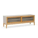 Ver imagem 2 de Rack para TV 65 Polegadas 182cm em Madeira Maciça/MDF e Vidro Canelado Mel/Off White