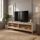Ver imagem 1 de Rack para TV 65 Polegadas 182cm em Madeira Maciça/MDF e Vidro Canelado Mel/Off White