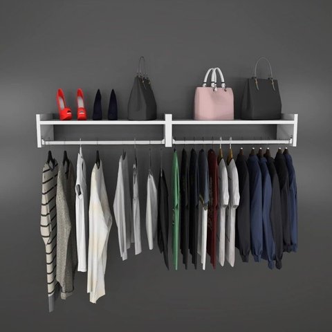 Kit 2 Cabideiro de Parede Closet Arara de Roupas Quarto