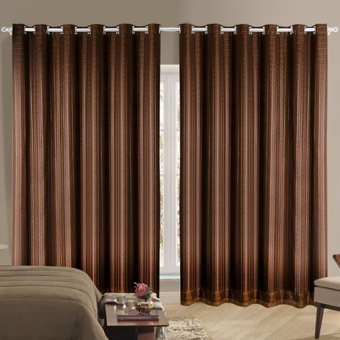 Cortina Corta Luz 4,00M x 1,80M 100% Blackout com Voil xadrez Tabaco com Ilhós Cromado para Varão Si