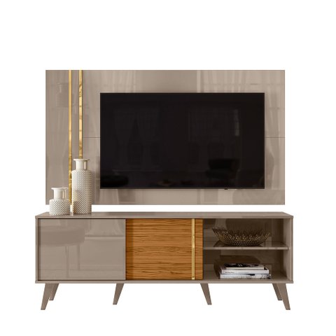 Kit Sala Crown Painel + Rack Pés Palito para TV 65" Fendi/ Naturale