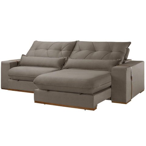 Sofá com Chaise B002 3 Lugares Retrátil e Reclinável 230cm Caramelo Meu Sofá Online